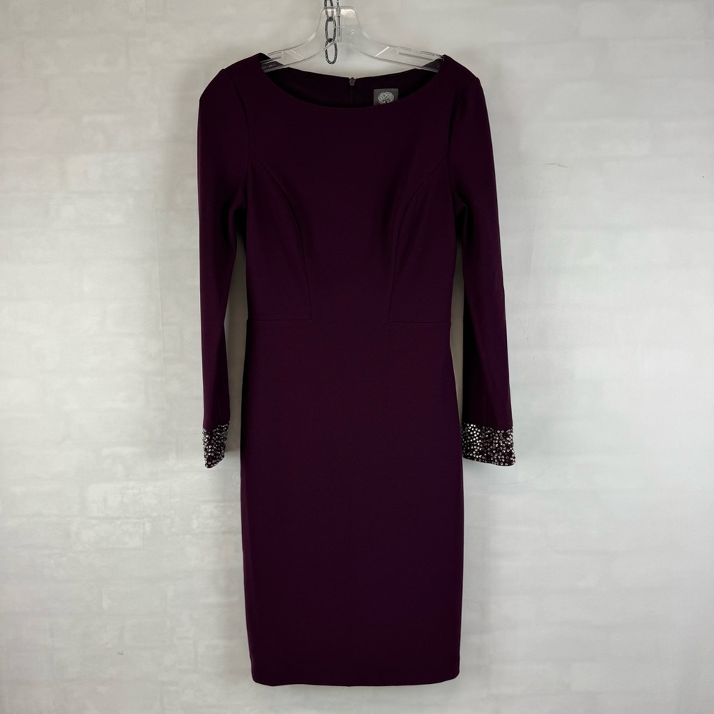 Vince Camuto Purple Sheath Dress Studded Cuffs Long Sleeve Women’s Size 2